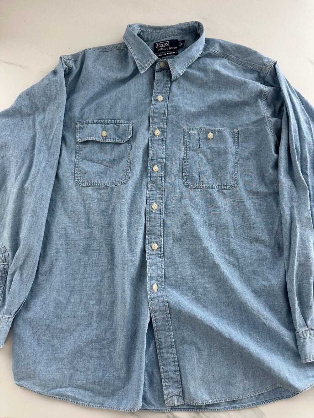 Polo Ralph Lauren Light Wash Denim Dungaree Workshirt Mens XL